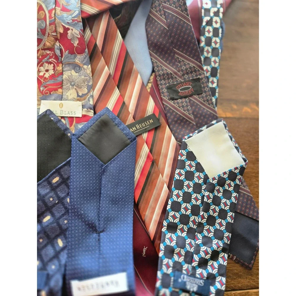 Mens Silk Neckties Lot of 15 Designer Brands Assorted Patterns Styles Crafts - Picture 5 of 6
